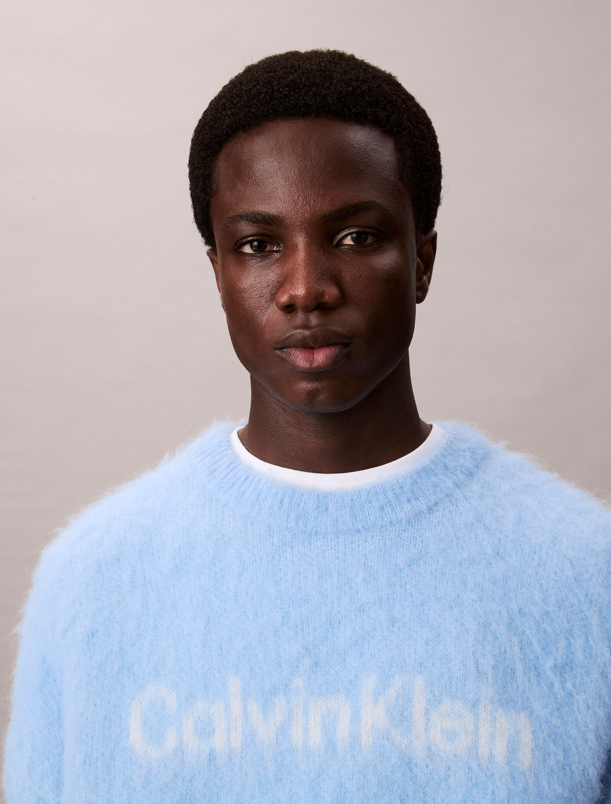 【ハナコ】AMERI Vintage 春リブニット/BLUE Brushed Alpaca Wool Blend Monogram Logo Sweater | blue | Calvin
