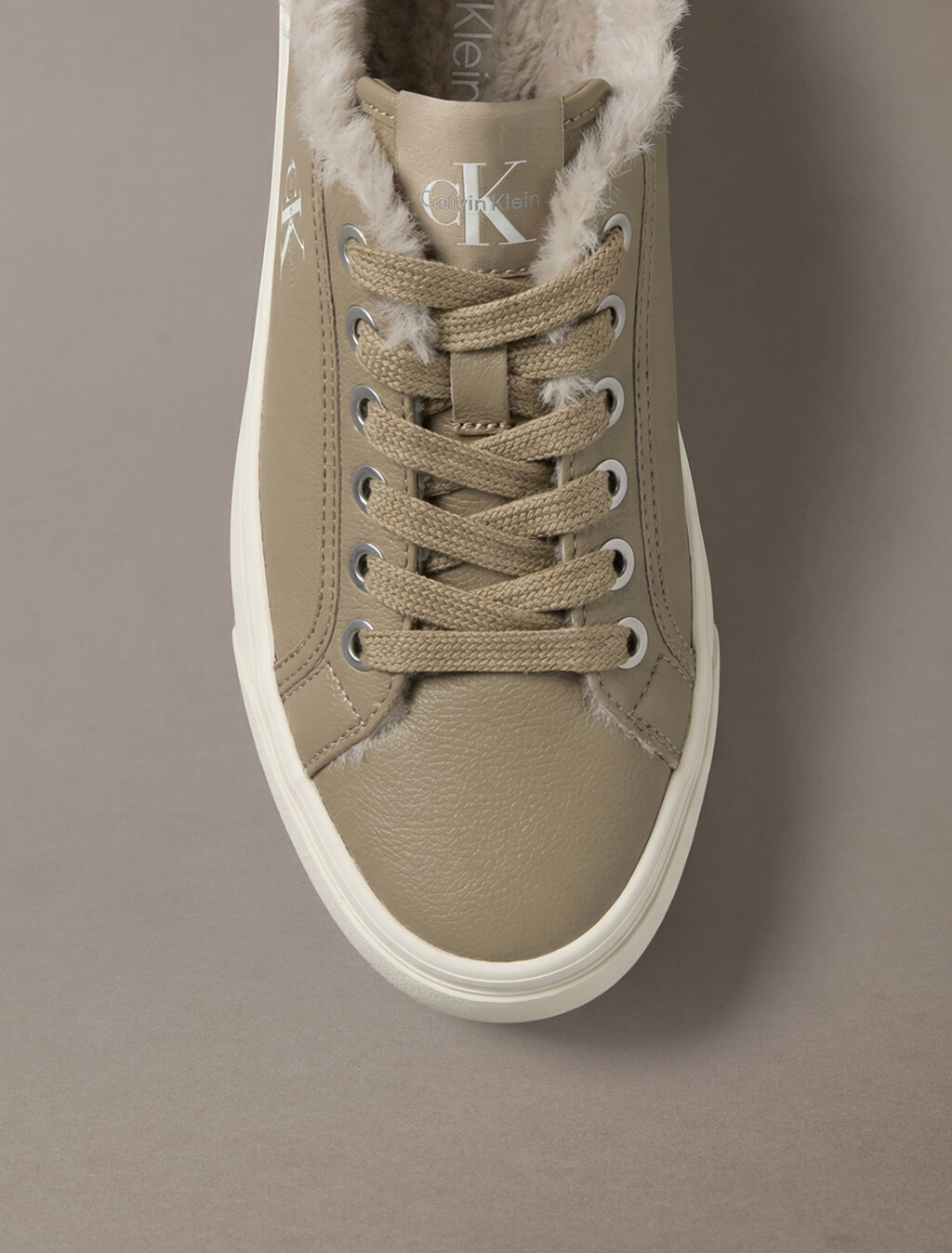 Leather Signature Platform Trainers, Desert Taupe/Dk Ecru, hi-res