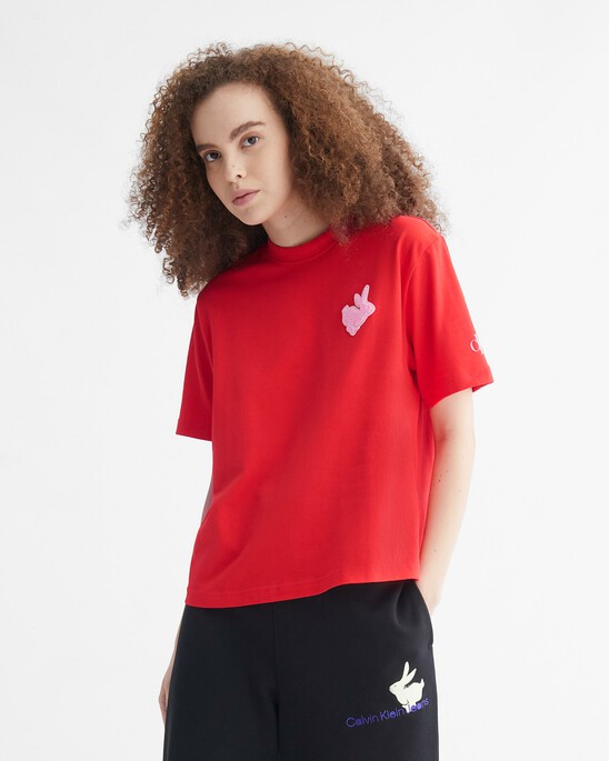 YEAR OF THE RABBIT FLOCKED APPLIQUE TEE