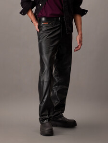 90s Straight Leather Trouser, Black, hi-res