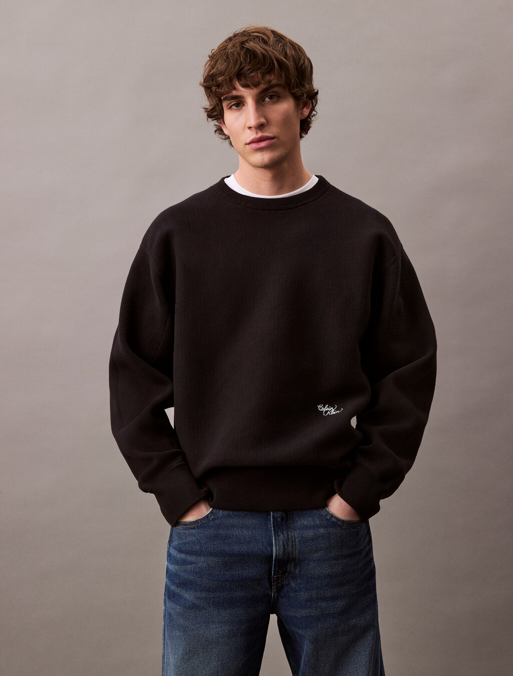 Cotton Blend Relaxed Sweatshirt, Black, hi-res