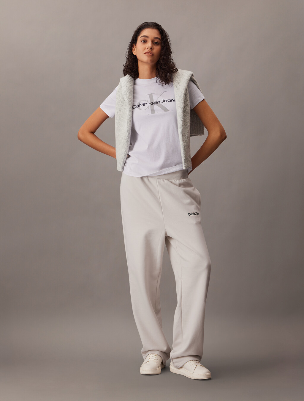 French Terry Straight Leg Joggers, Chalk, hi-res