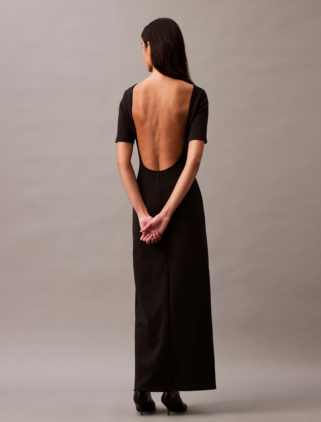 Backless Jersey Dress, Black Beauty, hi-res