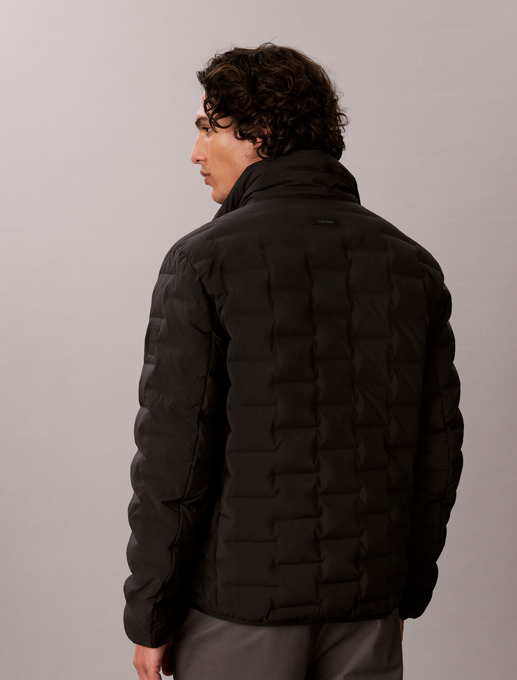 Quilted Mock Neck Down Puffer Jacket, Black, hi-res