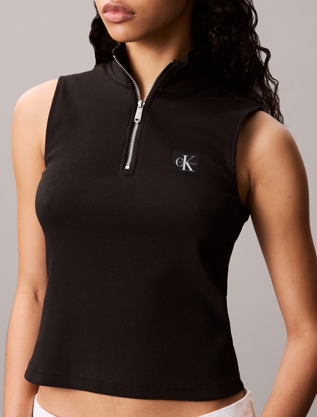 Sleeveless Quarter Zip Top, Black, hi-res