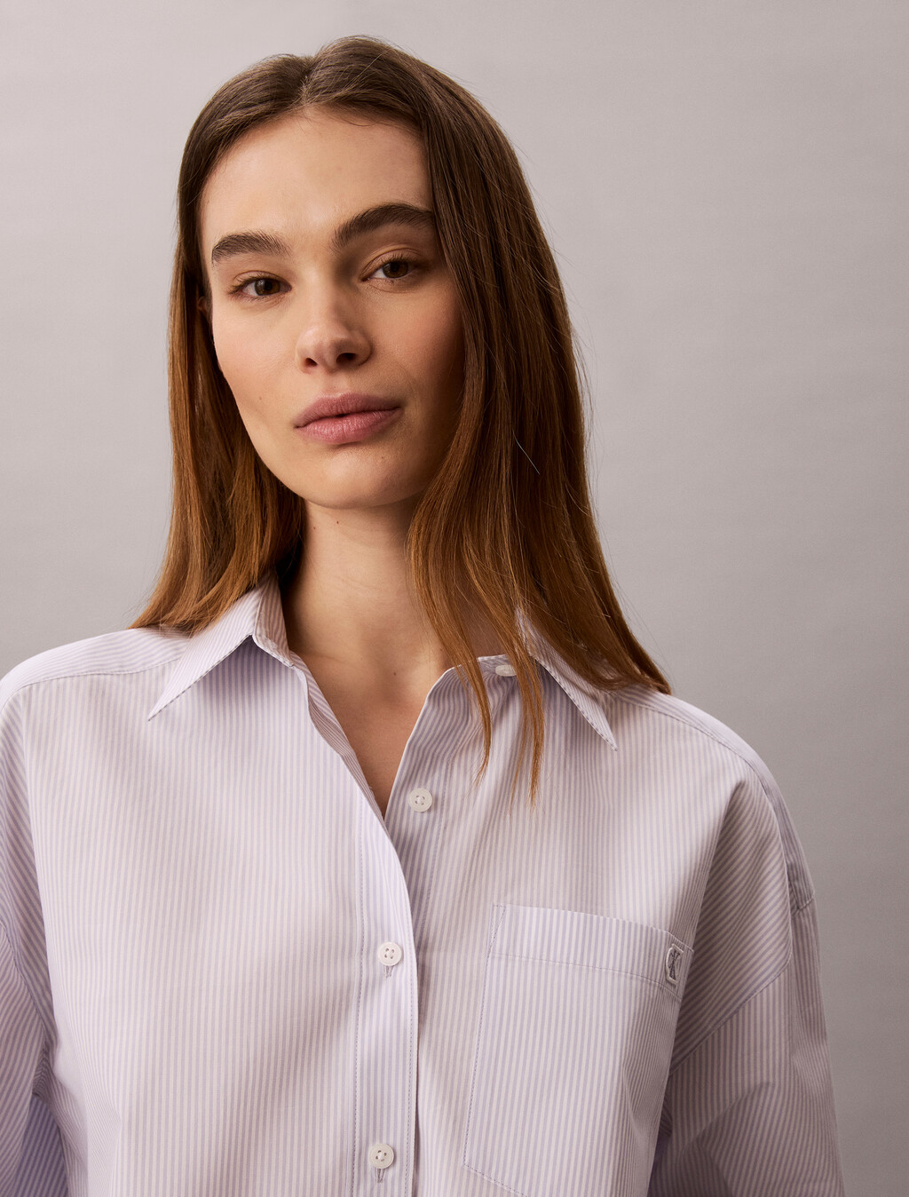 Cropped Cotton Poplin Stripe Shirt, MINI FIFTY STRIPE COSMIC SKY BRILLIANT WHITE, hi-res