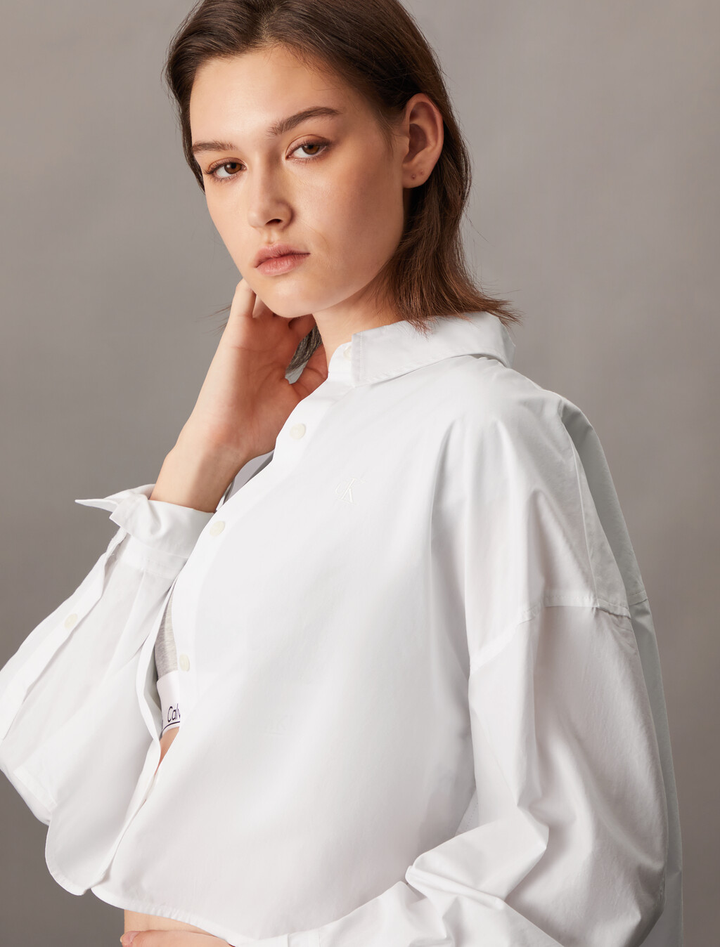 Cropped Stripe Shirt, Bright White, hi-res