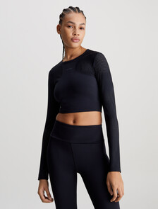 Long Sleeve Cropped Gym Top, BLACK BEAUTY, hi-res