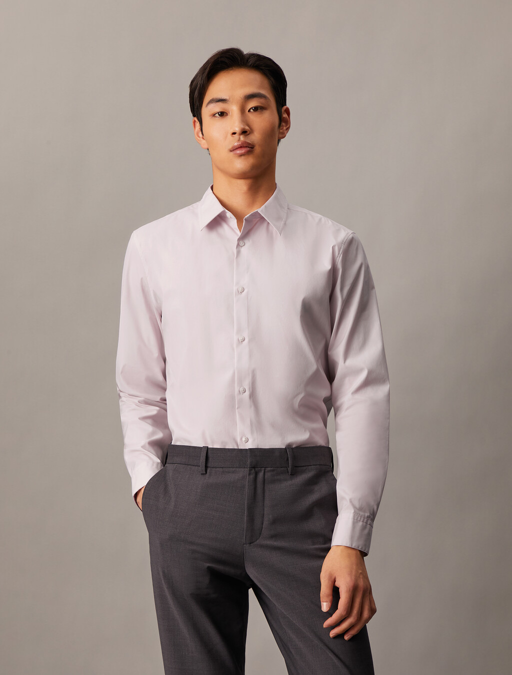 Supima Stretch Cotton Slim Button-Down Shirt, Gray Lilac, hi-res
