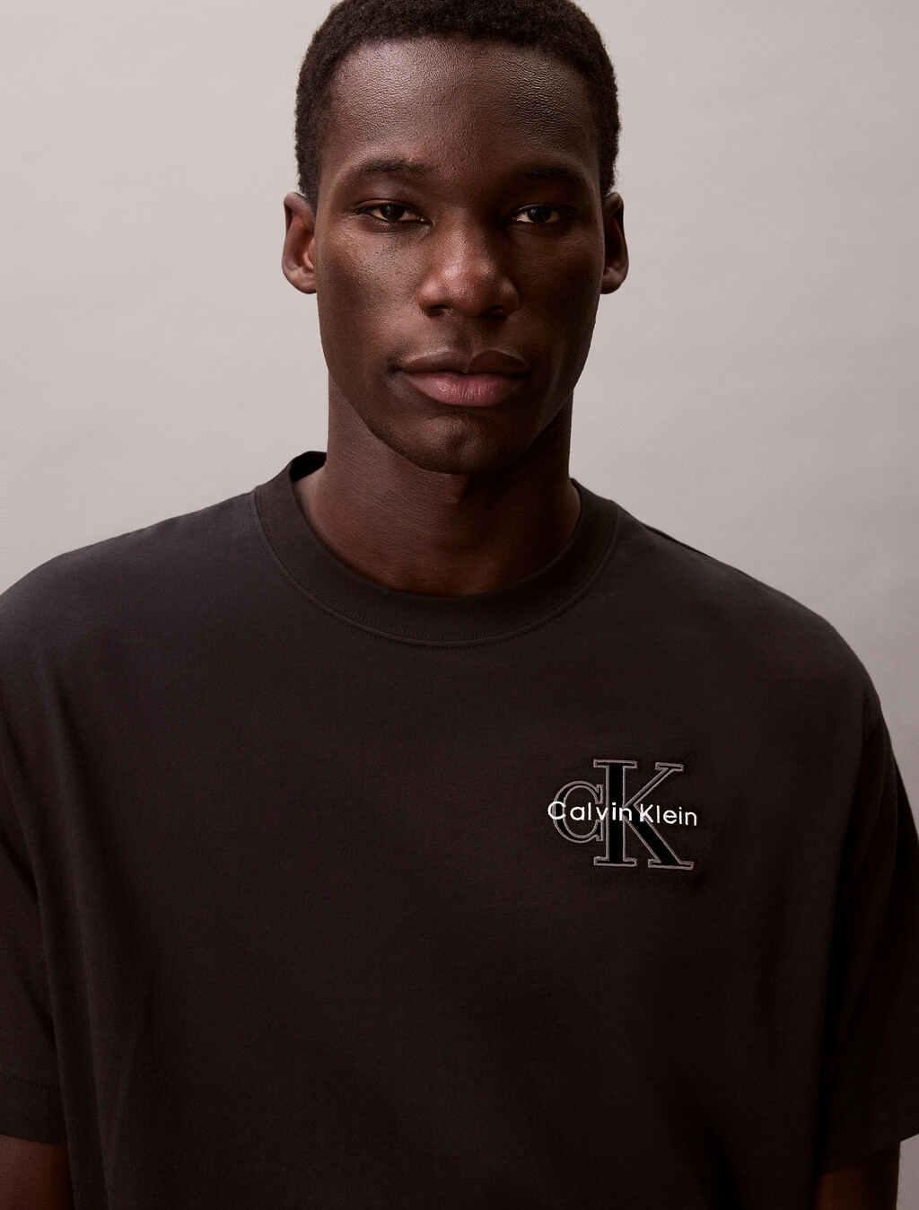 Velvet Monogram Tee, Black, hi-res