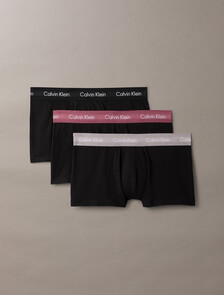 Cotton Stretch Low Rise Trunk 3 Pack, black bodies w/ black/zinc/deep mauve wbs, hi-res