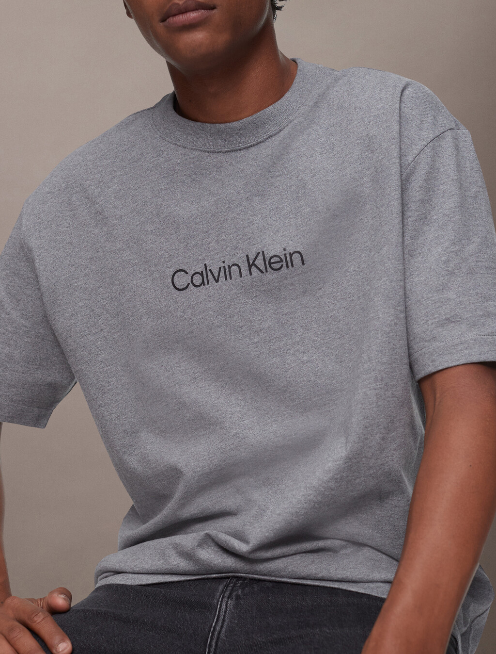 Calvin Logo Crew Neck Tee, Medium Grey Heather, hi-res