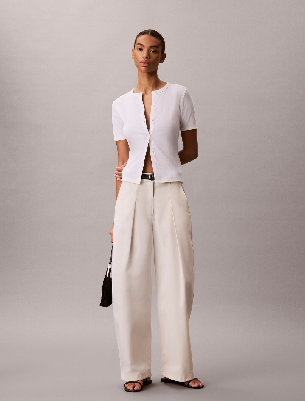 Ribbed Short Sleeve Cardigan, Bright White, hi-res