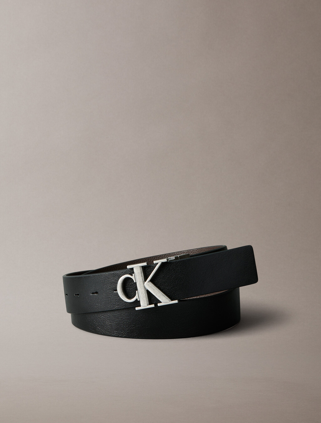 CK Buckle Reversible Tumbled Leather Belt, Black/CK Dark Brown/Antique Silver, hi-res