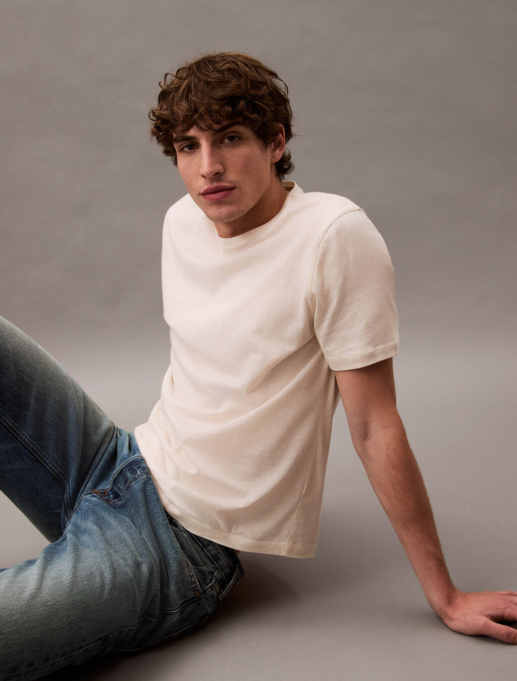 Cotton Silk Jersey Tee, Chalk, hi-res