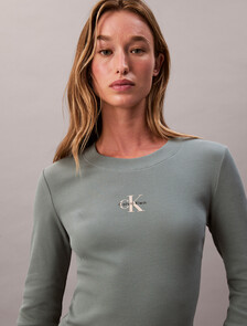 Monogram Logo Long Sleeve Baby Tee, Autumn Green, hi-res