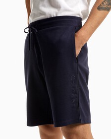 ATHLEISURE TWILL INTERLOCK PIPED SWEAT SHORTS, NAVY BLAZER-410, hi-res