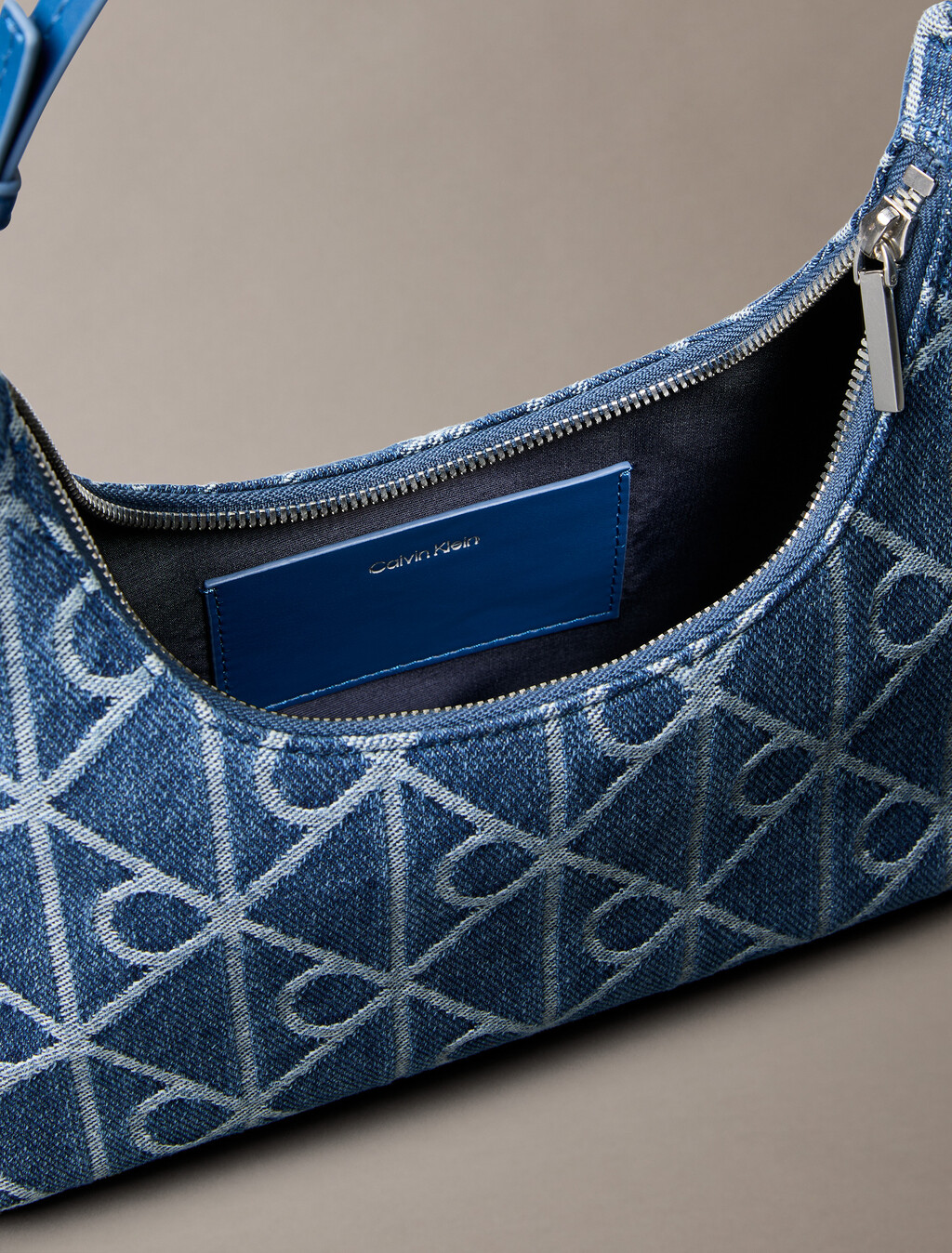 Denim Allover Emblem Logo Shoulder Bag, Denim JQD Medium Wash, hi-res