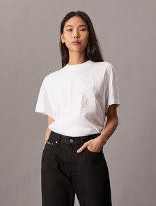 Embroidered Relaxed Tee, Bright White, hi-res