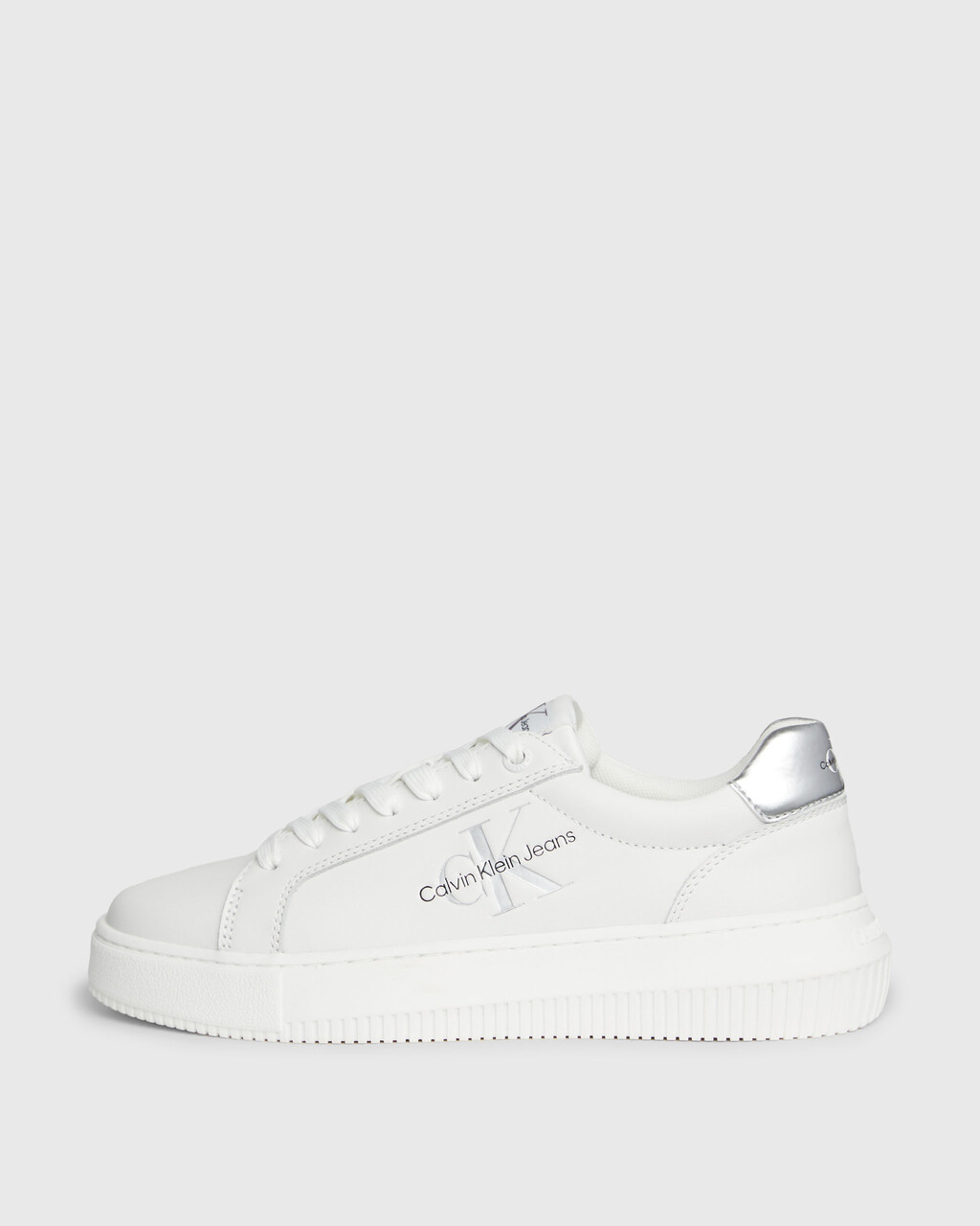Leather Trainers, White/Silver, hi-res