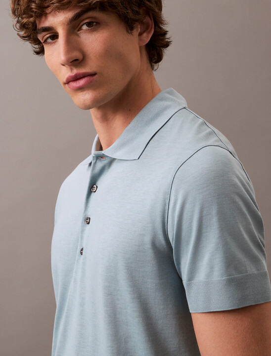 Fine Knit Lyocell Blend Polo Shirt