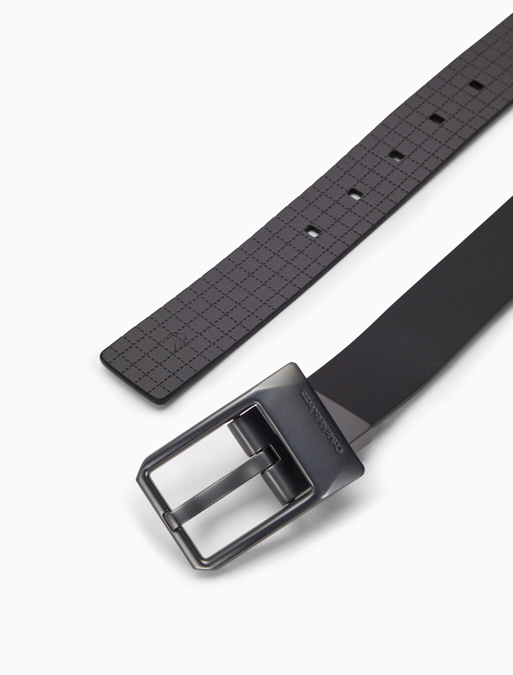 Faceted Buckle Reversible Belt, BLK/DARK ASH GR, hi-res