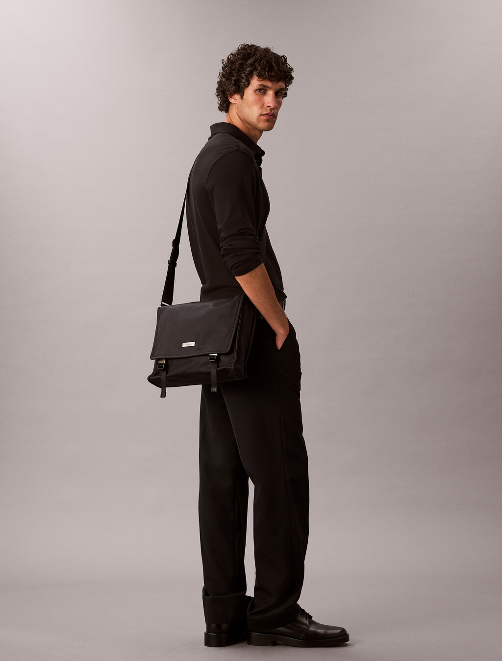 Matte Nylon Messenger Bag, Black, hi-res