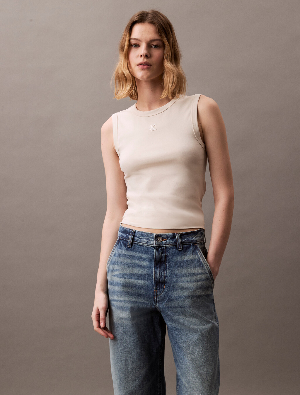 CK Applique Slim Tank Top, Turtledove, hi-res
