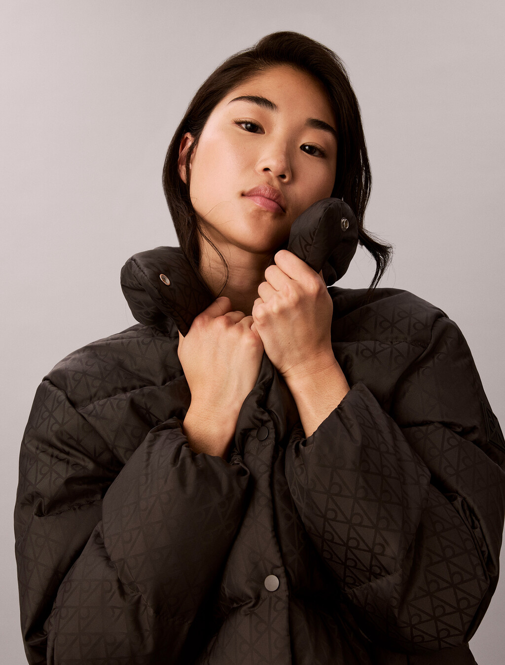 All-Over Logo Down Puffer Jacket, Black CK Emblem Jacquard, hi-res