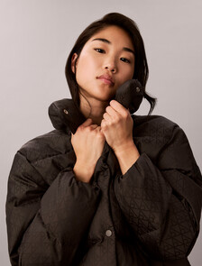 All-Over Logo Down Puffer Jacket, Black CK Emblem Jacquard, hi-res