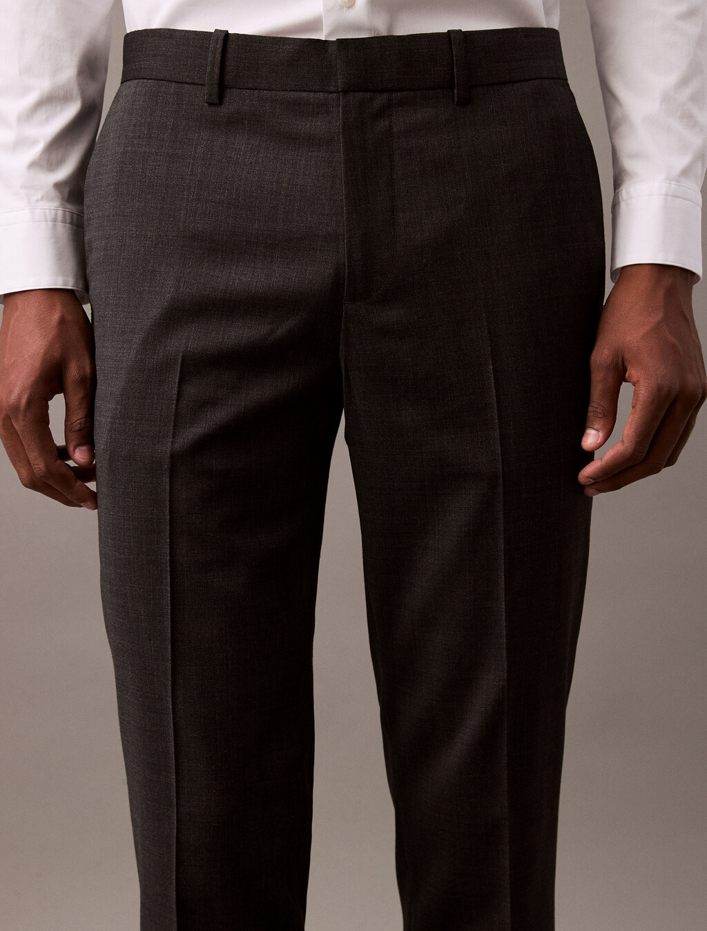 Sleek Slim Wool Trousers, Charcoal Heather, hi-res