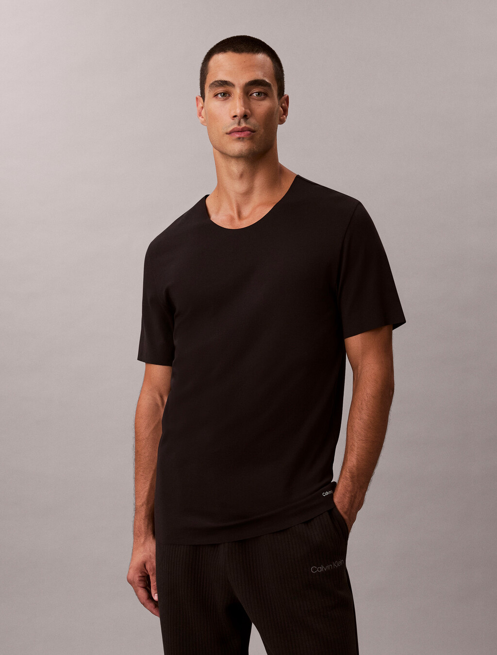 CK Black Cotton Stretch Tee, Black, hi-res