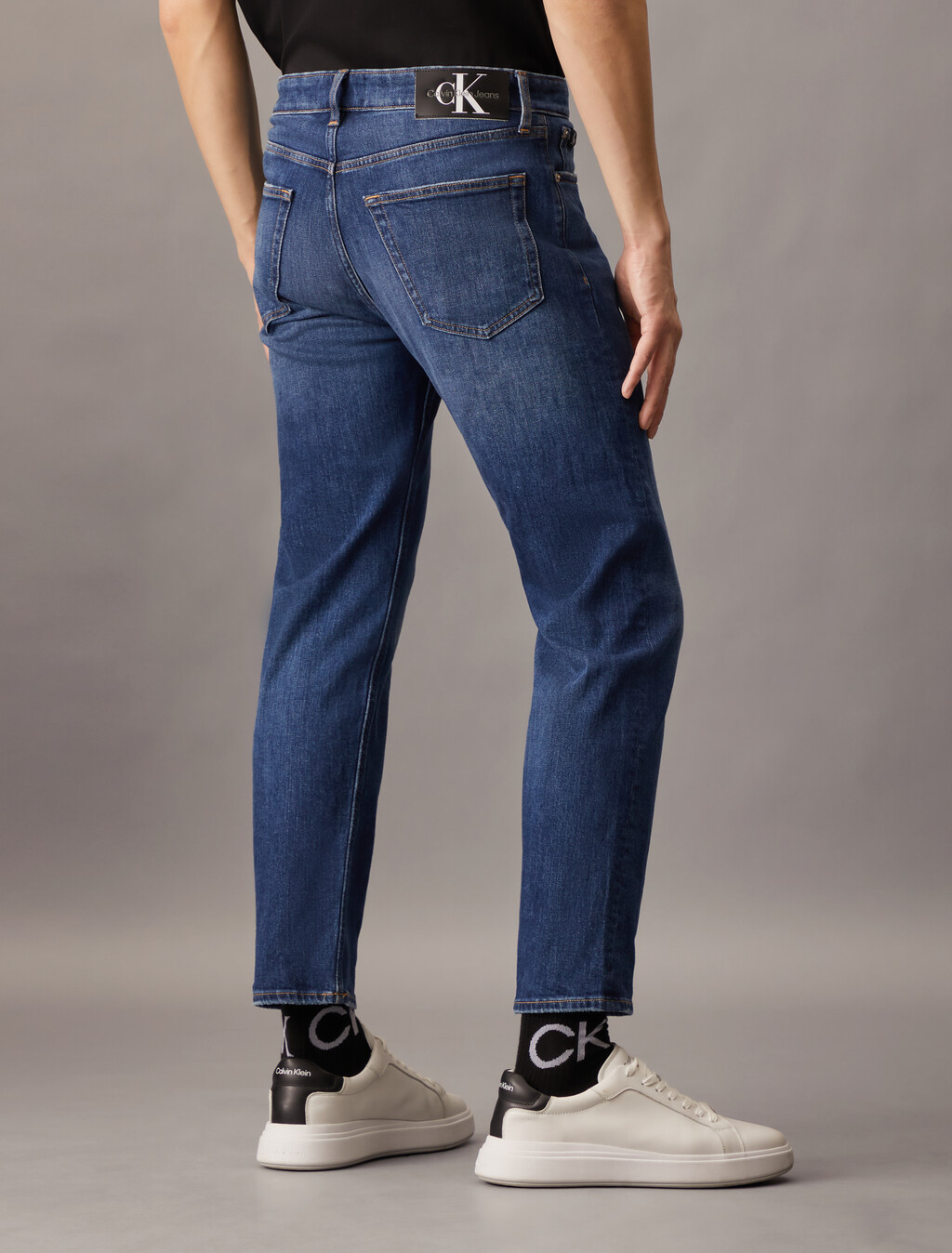 Recycled Cotton Slim Straight Cropped Jeans, Denim Dark, hi-res