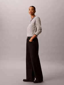 Cable Knit V-Neck Sweater, B10 Grey Heather, hi-res