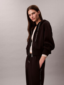 Logo Tape Zip Hoodie, Black, hi-res