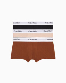 MODERN COTTON STRETCH NATURAL LOW RISE TRUNKS 3 PACK, Black/Warm Bronze/Cedar, hi-res