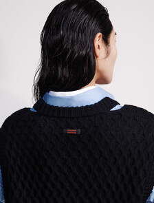 Merino Wool Cable Knit Relaxed Vest, Black, hi-res