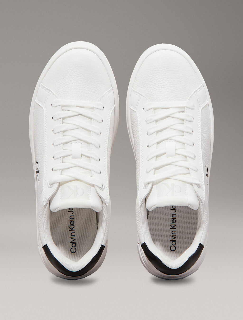 Leather Platform Trainers, Bright White/Black, hi-res