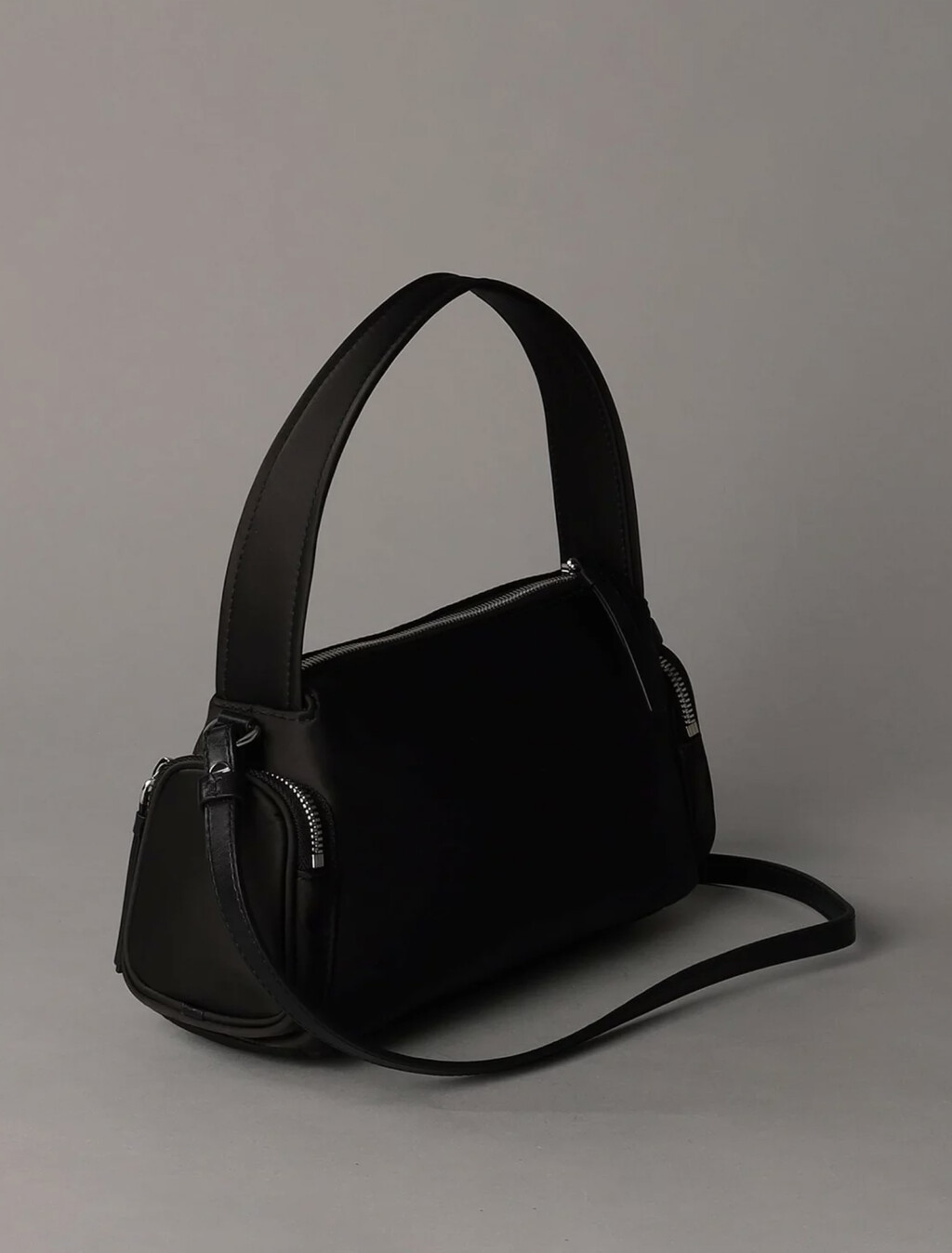 Soft Satin Nylon Shoulder Bag, Black, hi-res