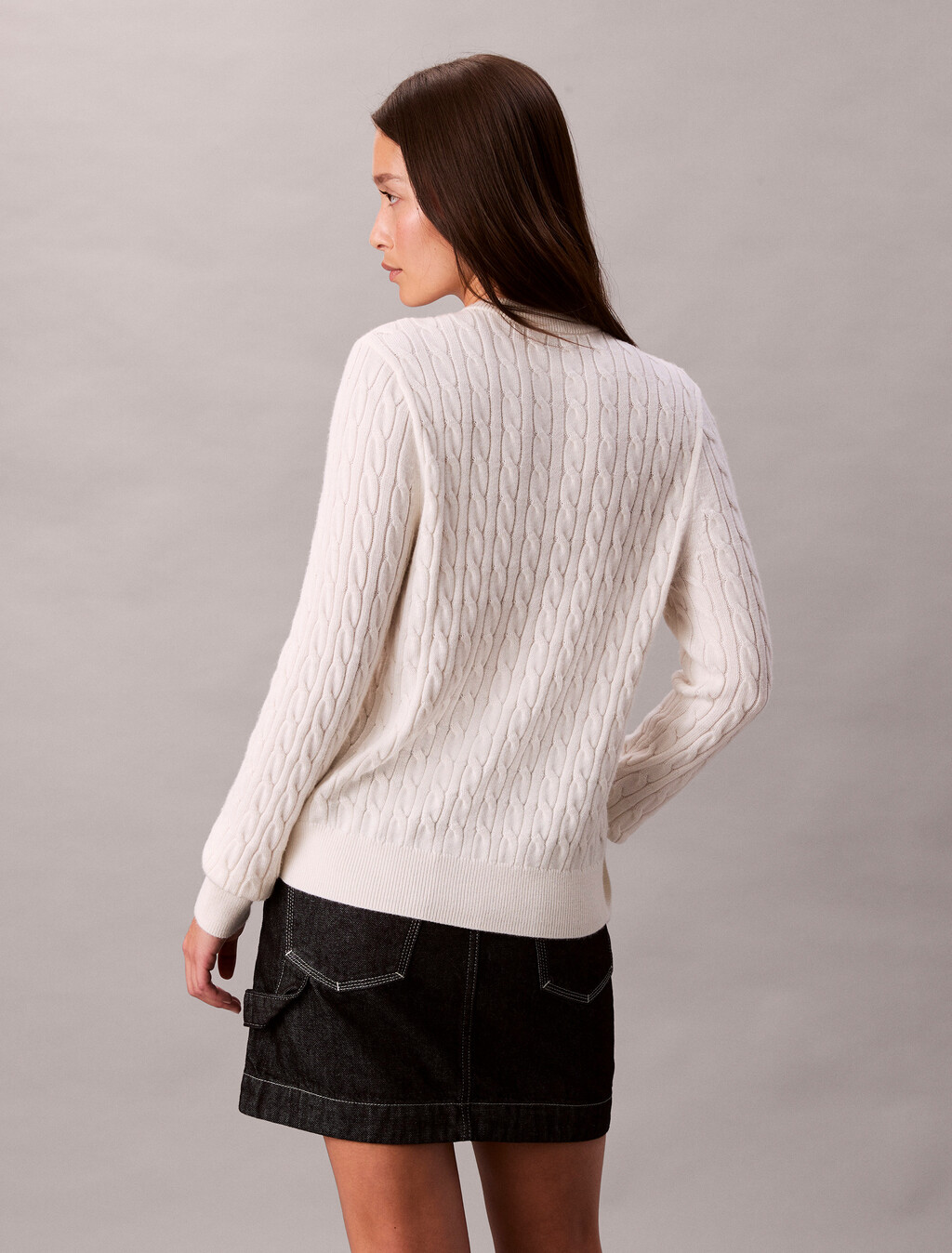 Merino Wool Blend Cable Cardigan, White Greige, hi-res