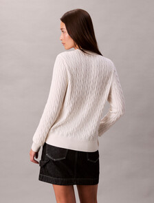 Merino Wool Blend Cable Cardigan, White Greige, hi-res