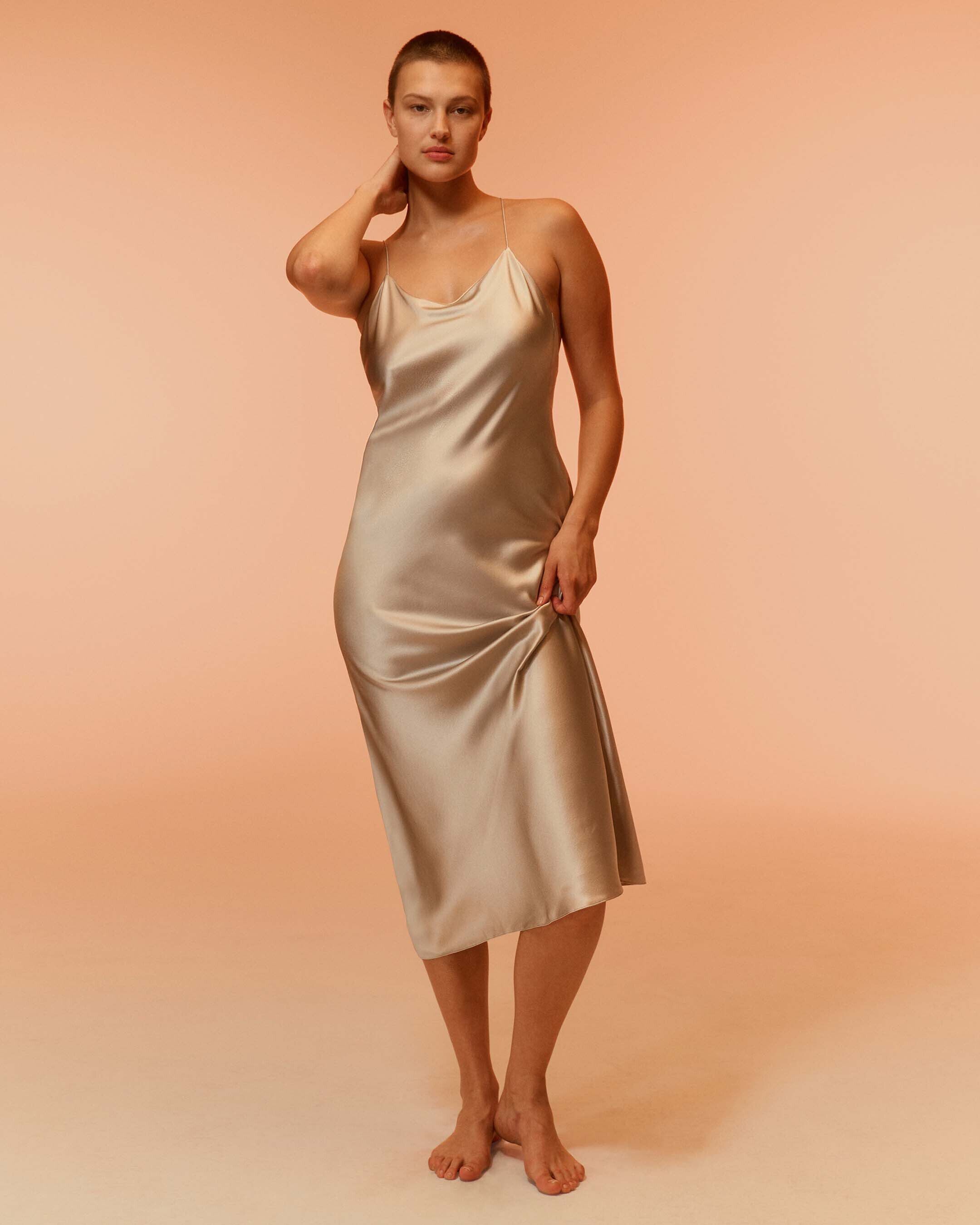 Silk Open Back Dress brown Calvin Klein Malaysia