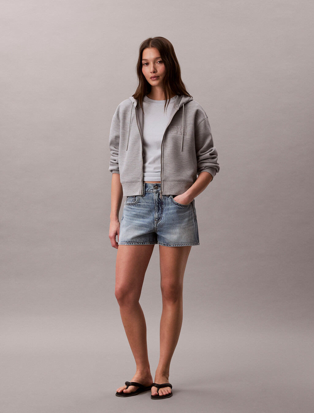 Relaxed Double Knit Cotton Zip Thru Hoodie, Heroic Grey Heather, hi-res