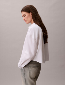 Poplin Relaxed Cropped Button-Down Shirt, Brilliant White, hi-res