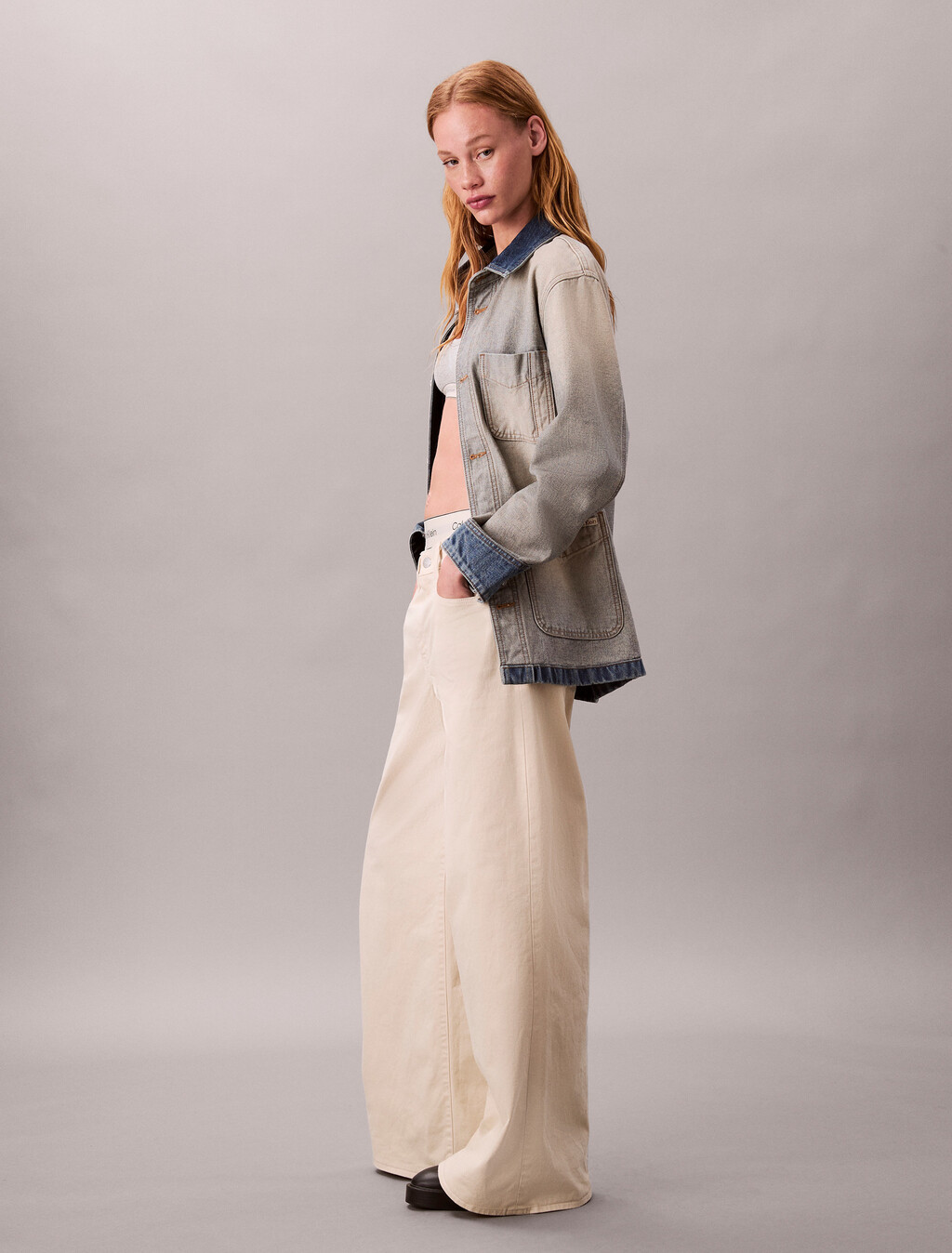 Super Wide Leg Twill Trousers, Fog, hi-res