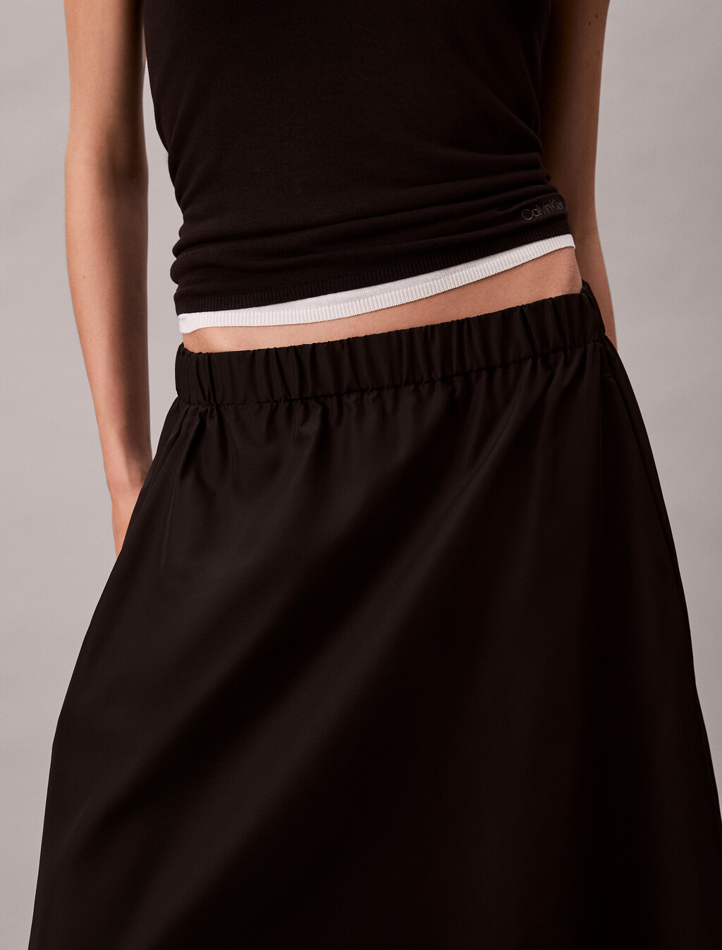 Soft Nylon Midi Skirt, Black, hi-res