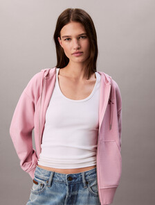 Monogram Cotton Terry Zip Thru Hoodie, Pink Nectar, hi-res