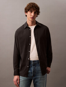 Relaxed Wool Blend Button-Down Shirt, Charcoal Heather, hi-res