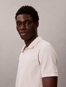 Cotton Piqu&eacute; Open Collar Polo Shirt, White Sand, hi-res