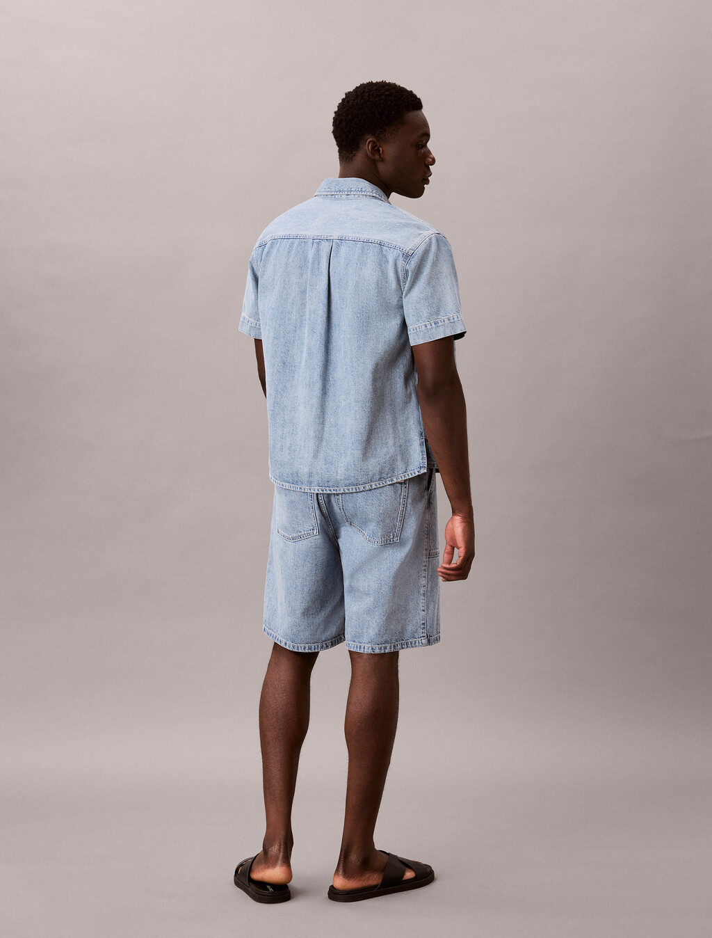 Cotton Linen Denim Shorts, SHALLOW TIDE, hi-res